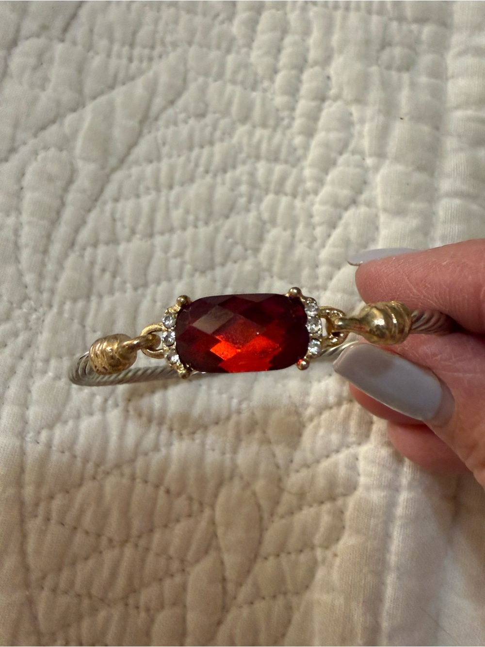 Gold-Tone Bracelet with Deep Red Faceted Stone